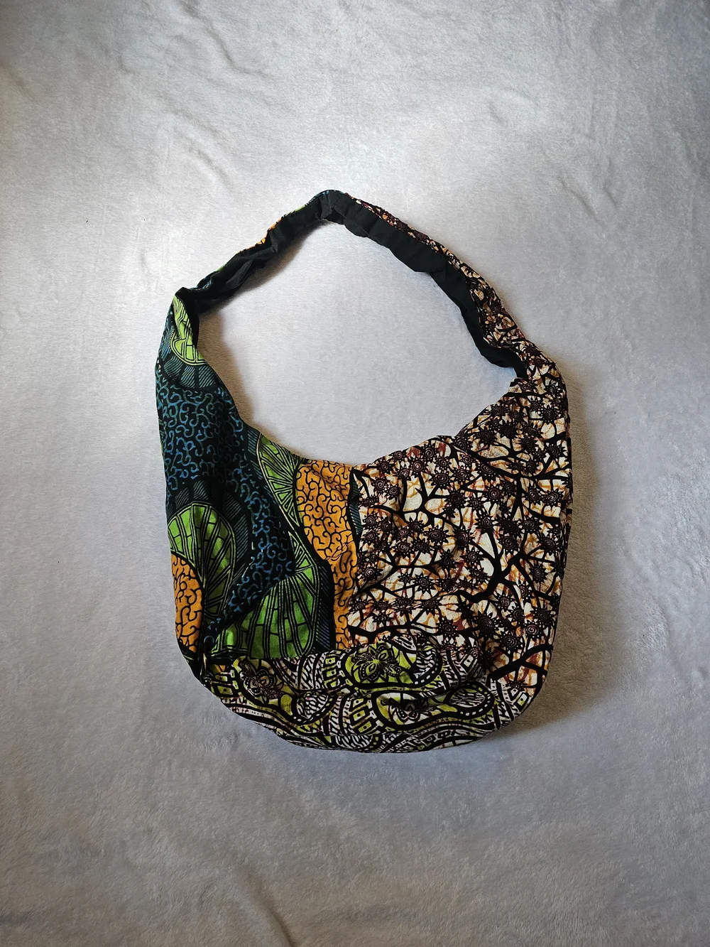 Colorful Boho Patchwork Hobo Bag in Green, Yellow and Black
